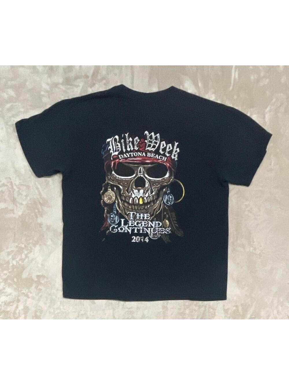 2014 Daytona Beach Bike Week Skull Motorcycle Biker Men’s Heavy T-Shirt Size XL